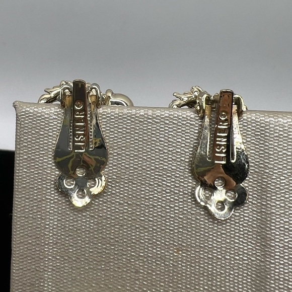 Vintage Lisner Gold Tone Rhinestone Floral Clip-On Earrings - Picture 3 of 4